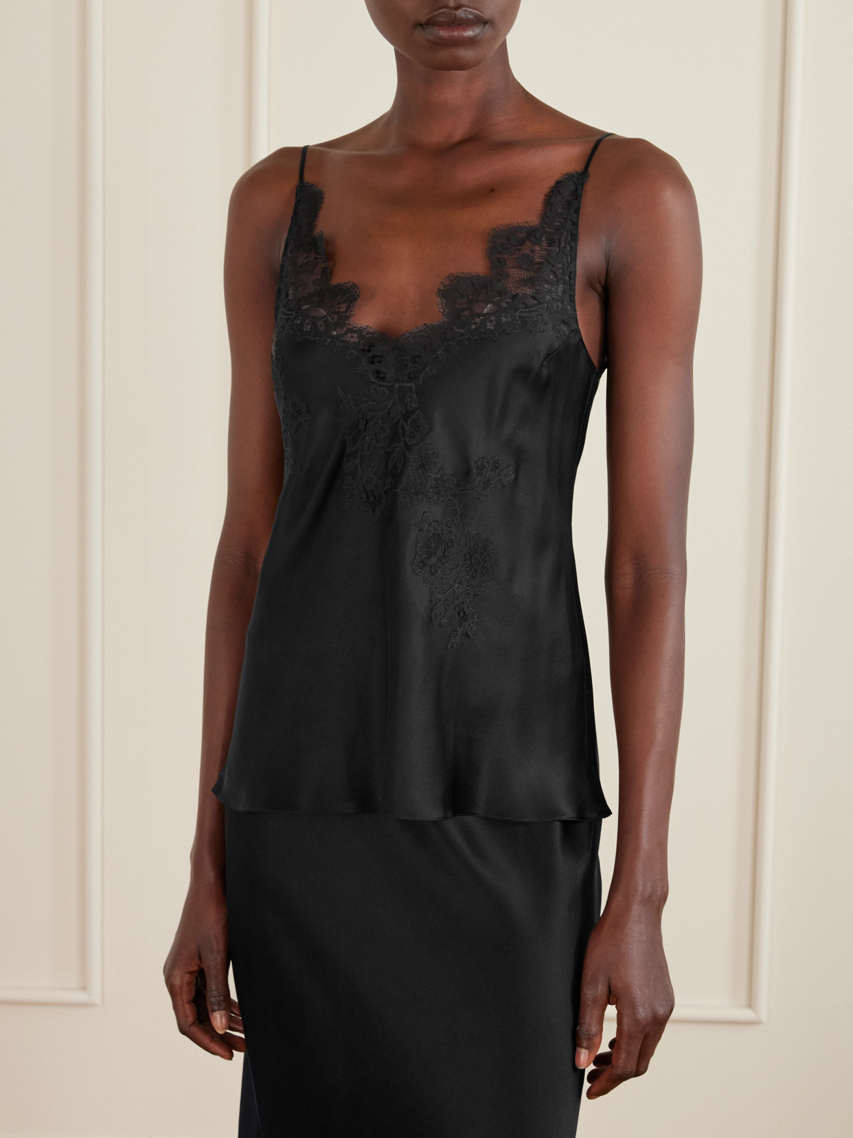 Carine Gilson Lace-trimmed Silk-satin Camisole In Black