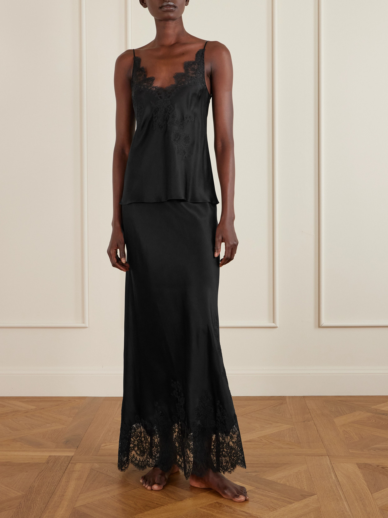 Carine Gilson Lace-trimmed Silk-satin Camisole In Black