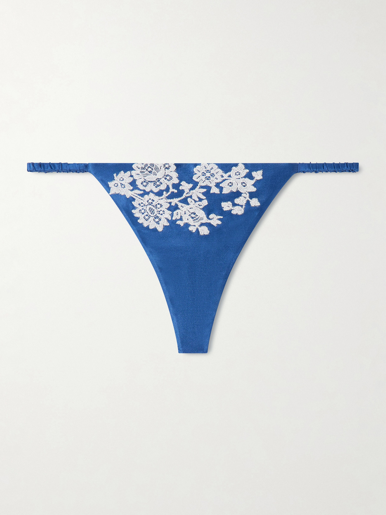 Carine Gilson Lace-trimmed Silk-satin Thong In Blue
