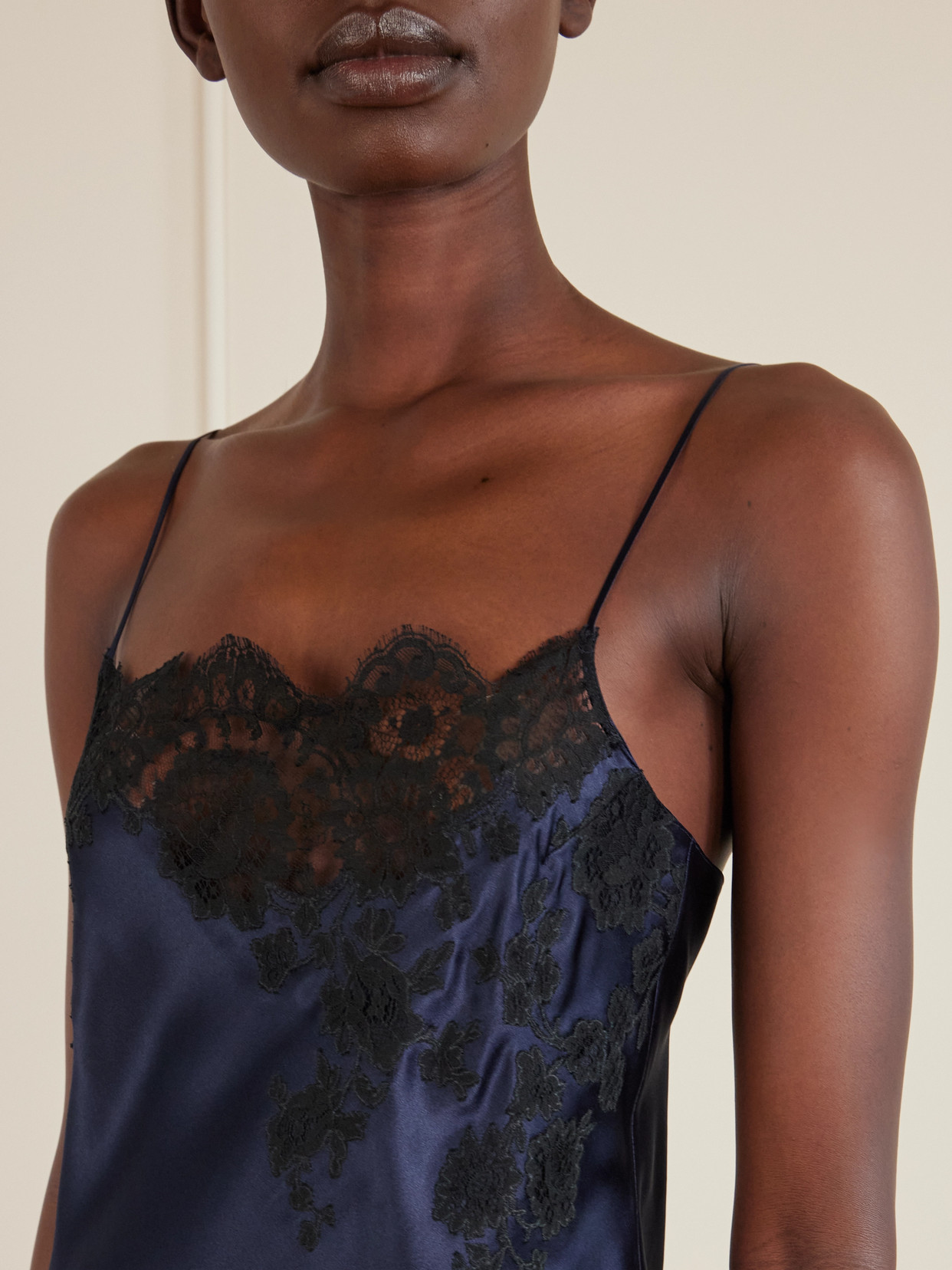 Carine Gilson Lace-trimmed Silk-satin Camisole In Blue
