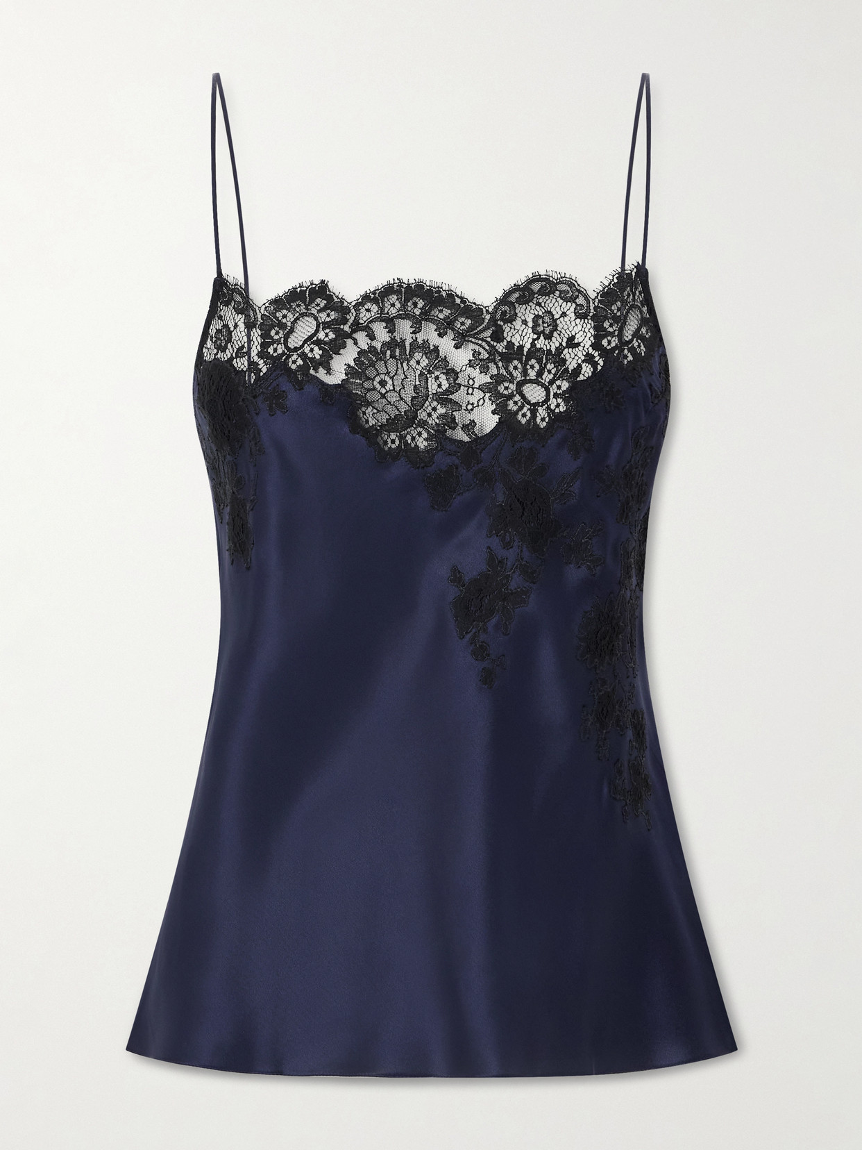 Carine Gilson Lace-trimmed Silk-satin Camisole In Blue