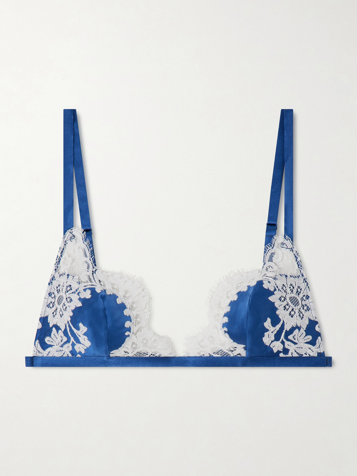 Carine Gilson Lace-trimmed Silk-satin Soft-cup Bra In Blue