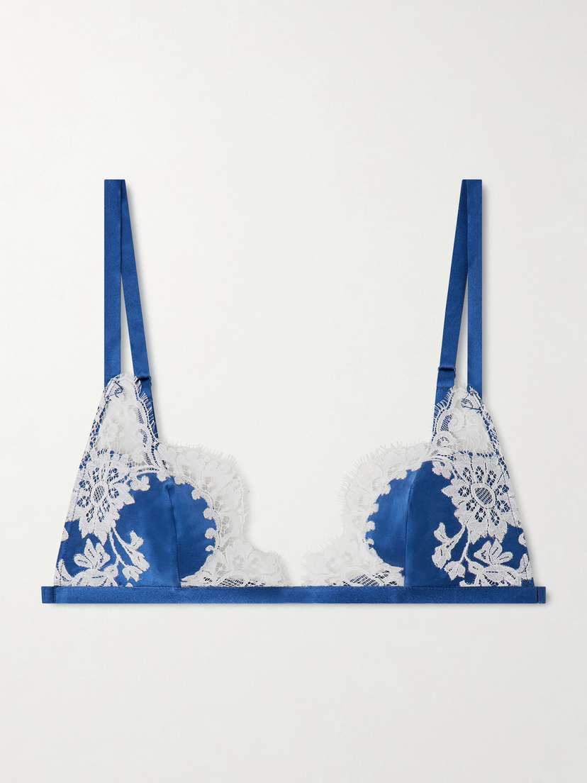 Carine Gilson Lace-trimmed Silk-satin Soft-cup Bra