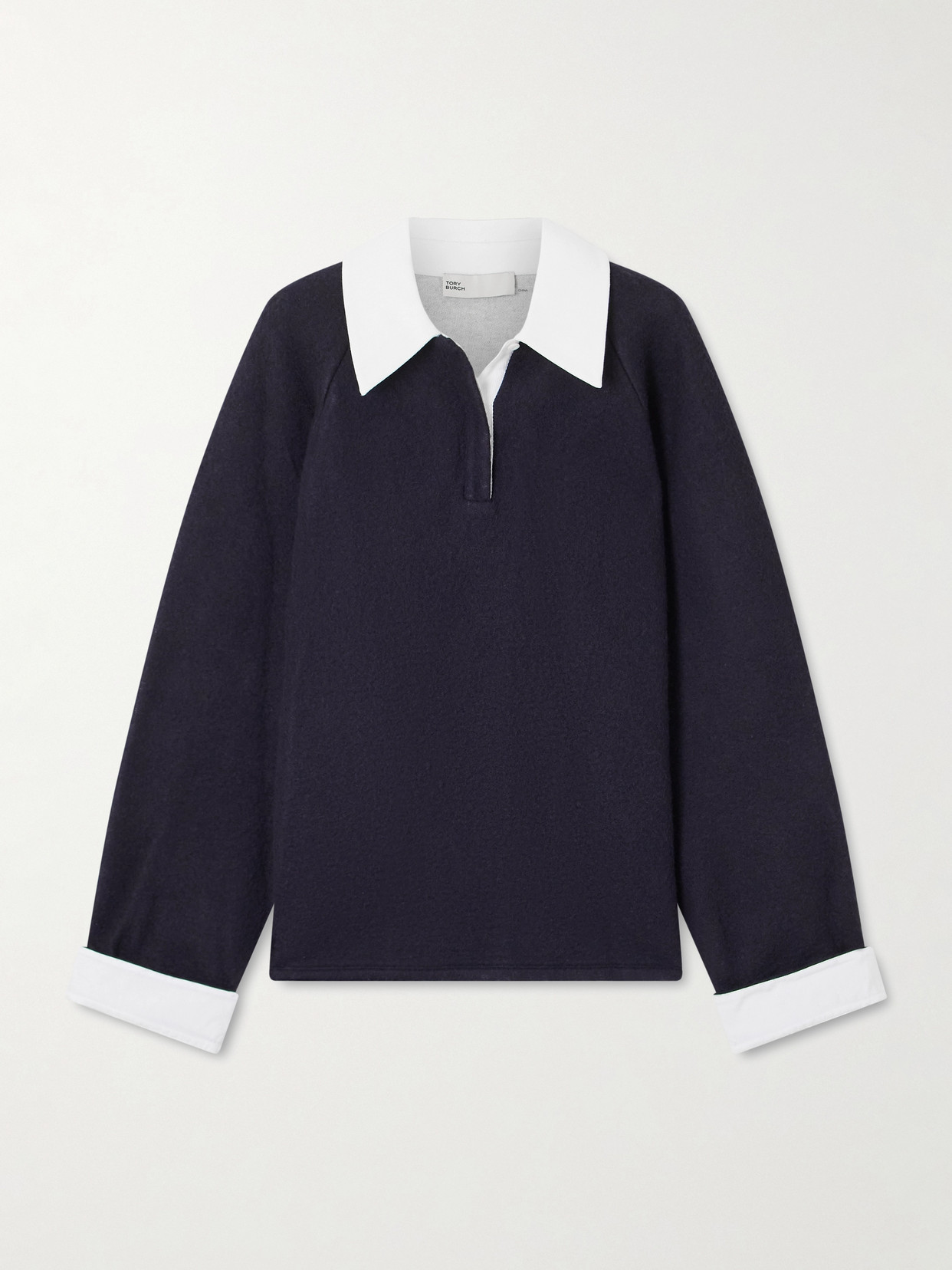 Tory Burch Wool And Cotton-blend Polo Shirt In Blue
