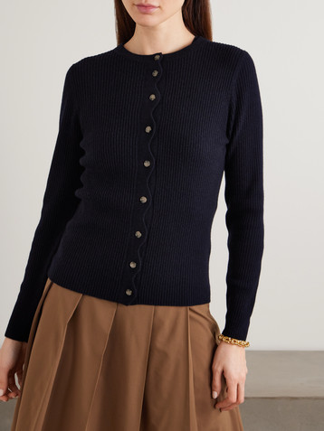 Allude Scalloped ribbed wool and cashmere-blend cardigan