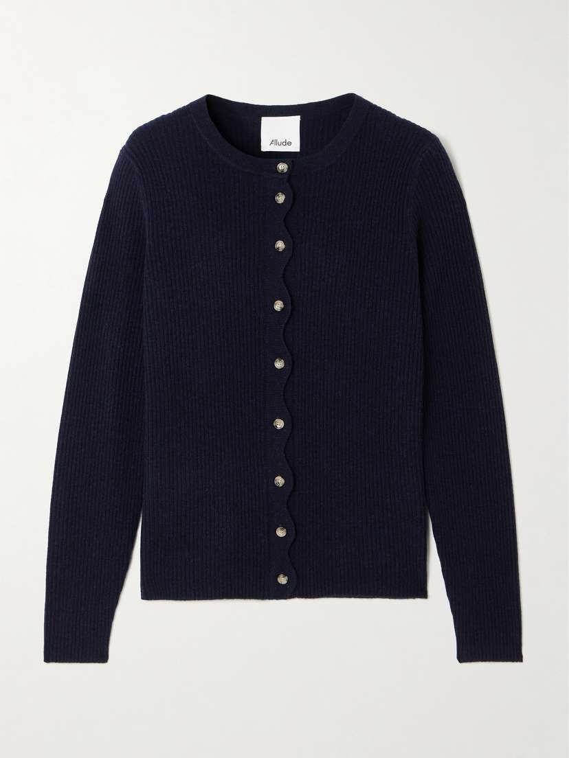 Allude Scalloped Ribbed Wool And Cashmere-blend Cardigan