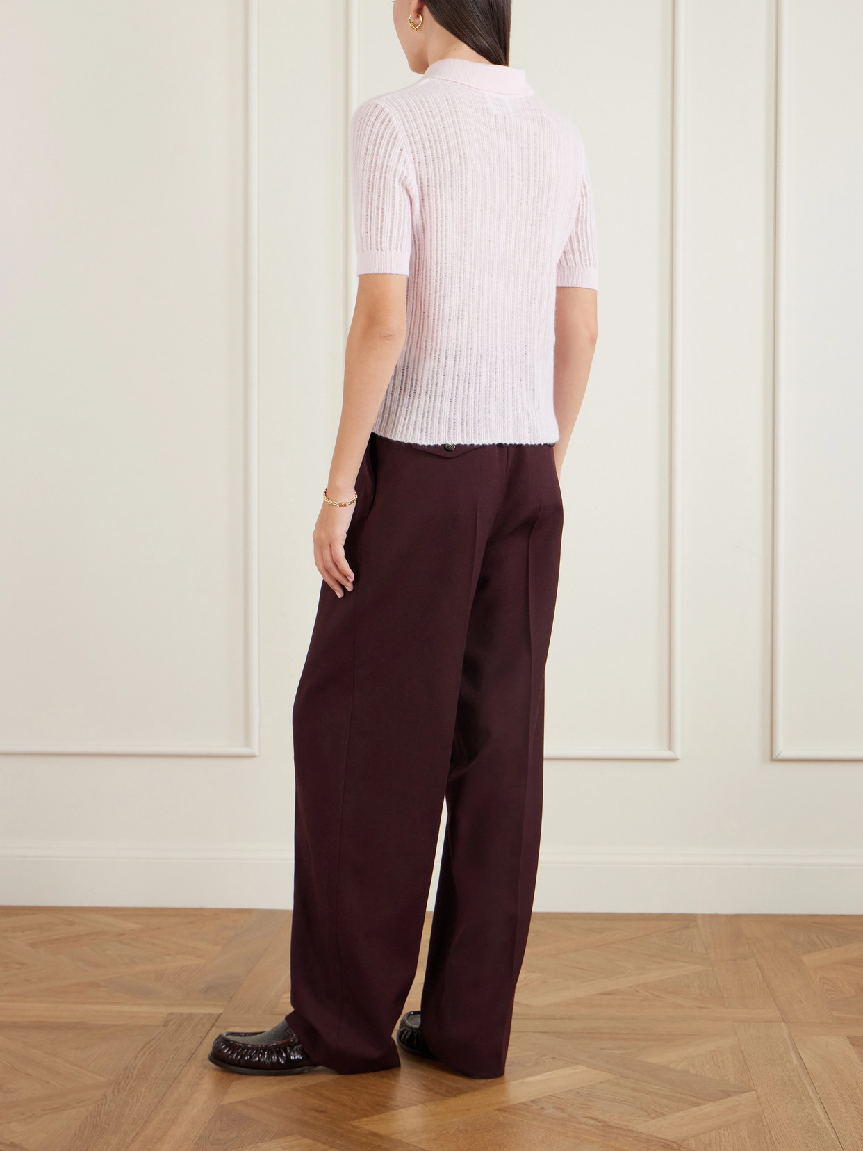 Ribbed-Knit Cashmere Polo