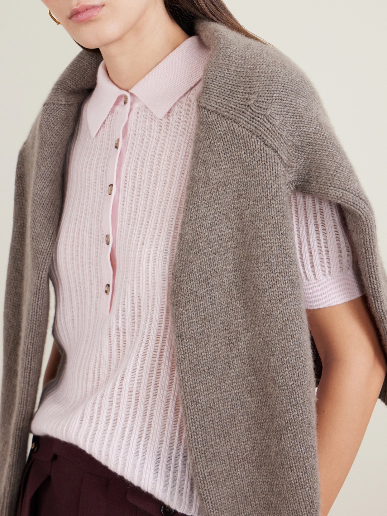 Ribbed-Knit Cashmere Polo