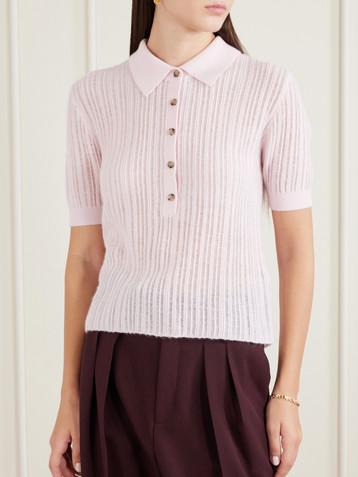 Allude Ribbed-knit cashmere polo shirt