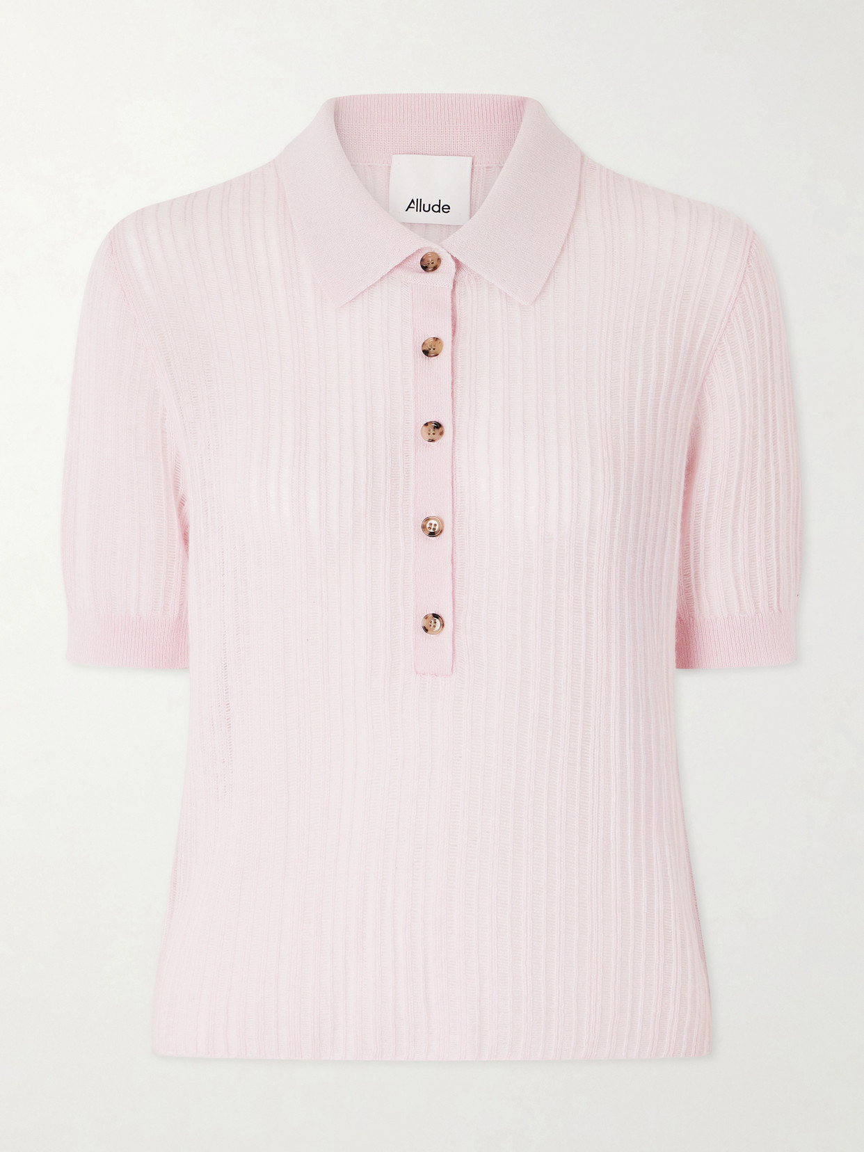 Allude Ribbed-knit Cashmere Polo Shirt In Pink