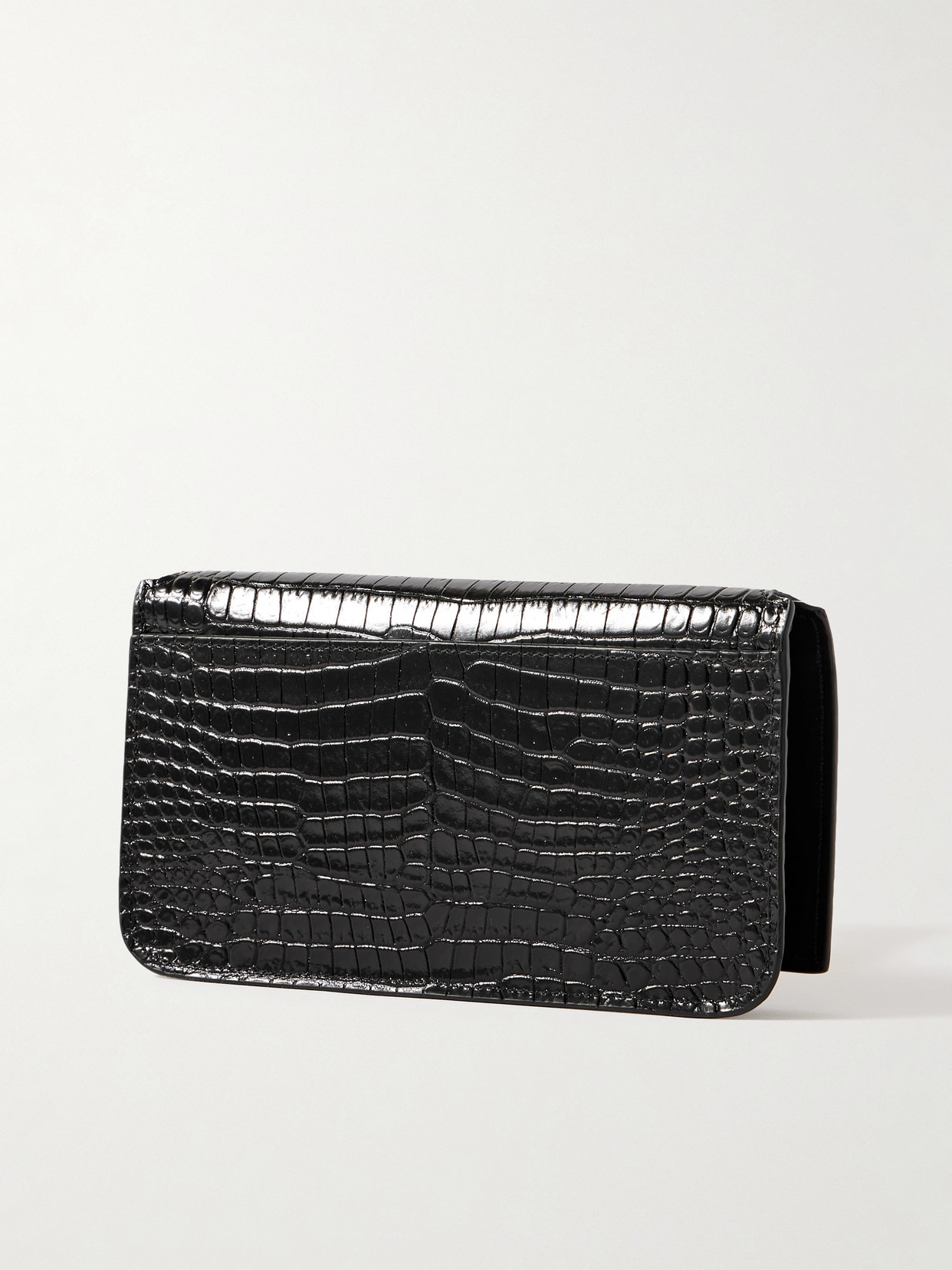 Saint Laurent Croc-effect Leather Phone Case In Black