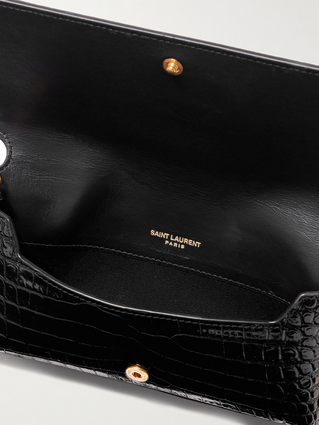 Saint Laurent Croc-effect Leather Phone Case In Black
