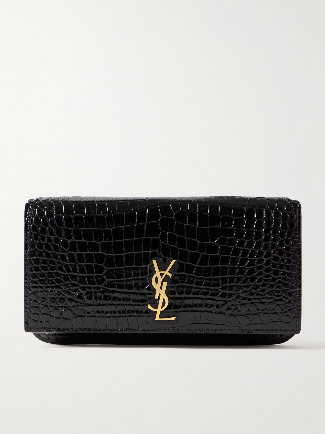 Saint Laurent Croc-effect Leather Phone Case In Black