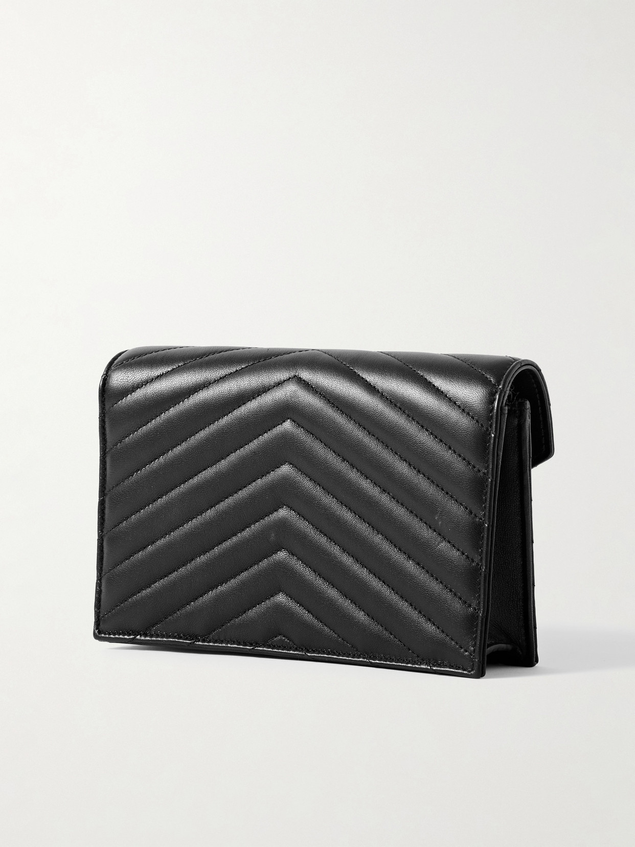 Saint Laurent Cassandre Envelope Leather Wallet On Chain In Black