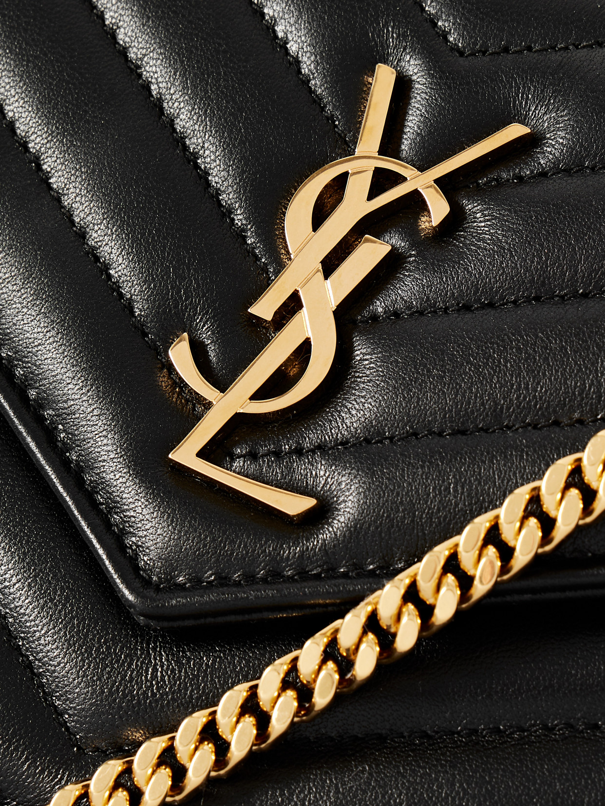 Saint Laurent Cassandre Envelope Leather Wallet On Chain In Black