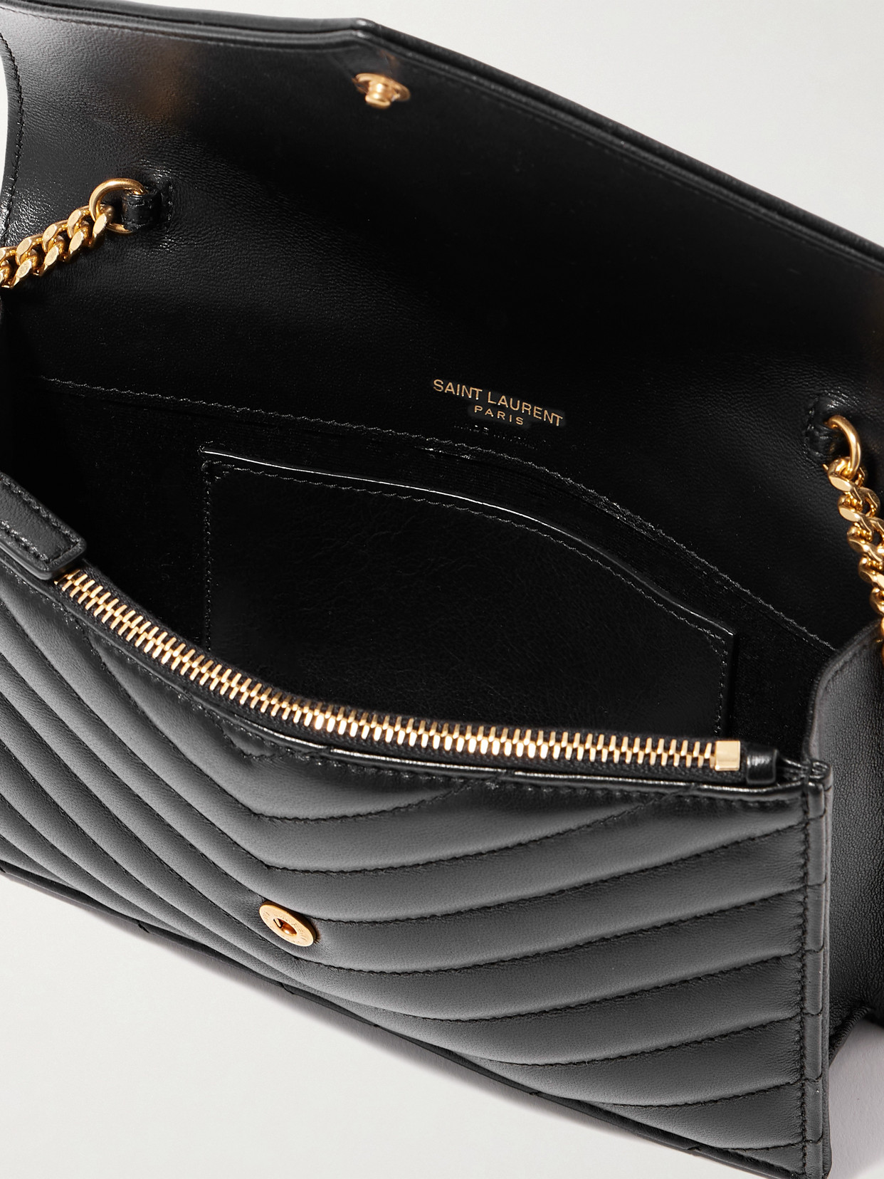 Saint Laurent Cassandre Envelope Leather Wallet On Chain In Black