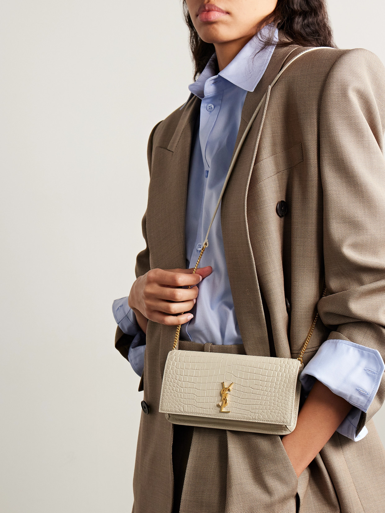 Saint Laurent Croc-effect Leather Phone Case In Neutral