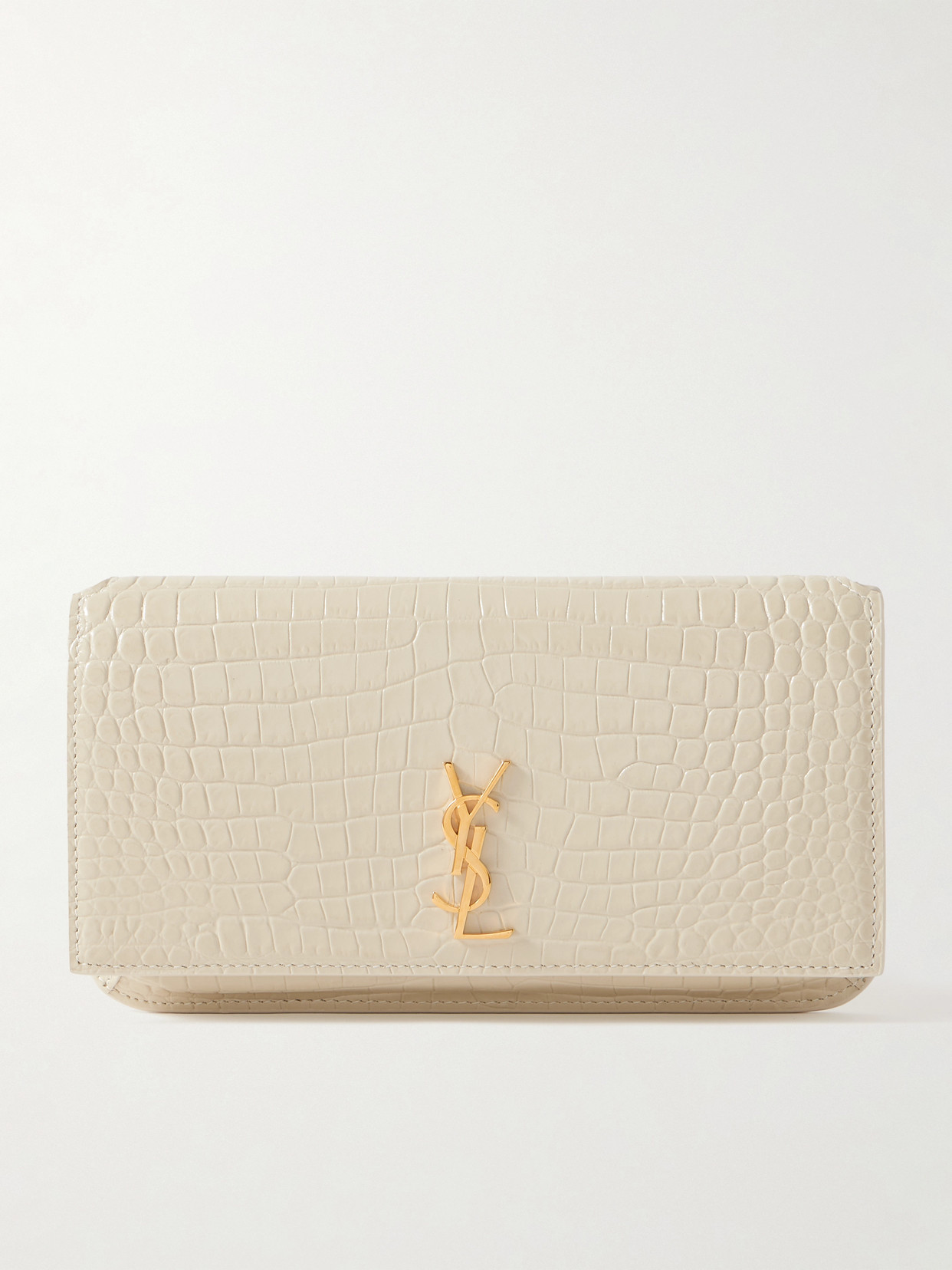 Saint Laurent Croc-effect Leather Phone Case In Neutral