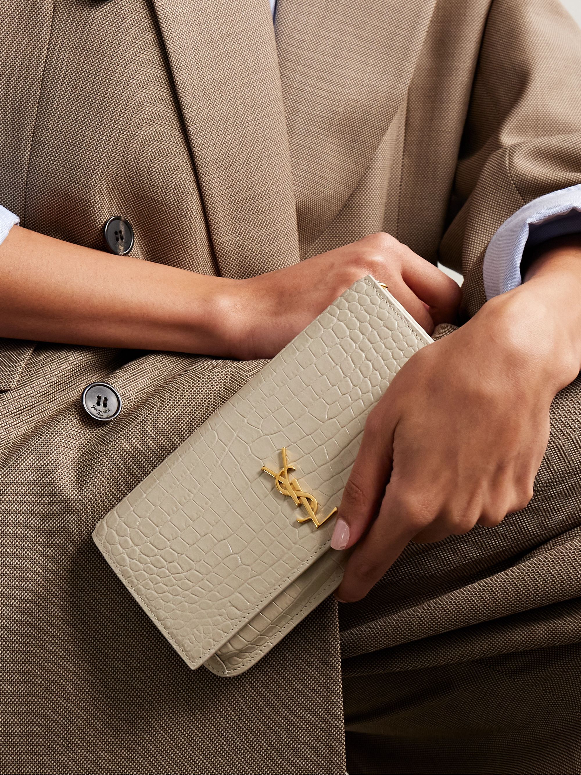 SAINT LAURENT Croc-effect leather phone case