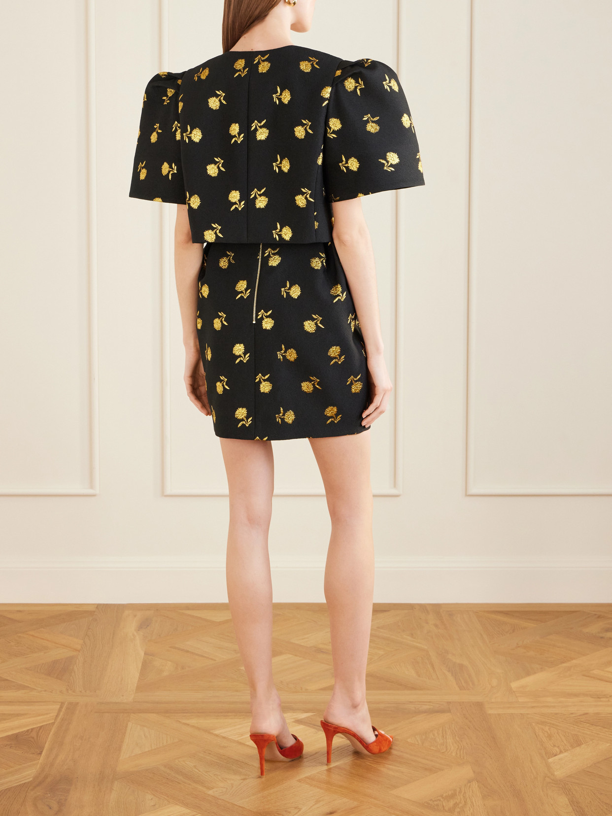 Cropped Embroidered Jacquard Evening Jacket