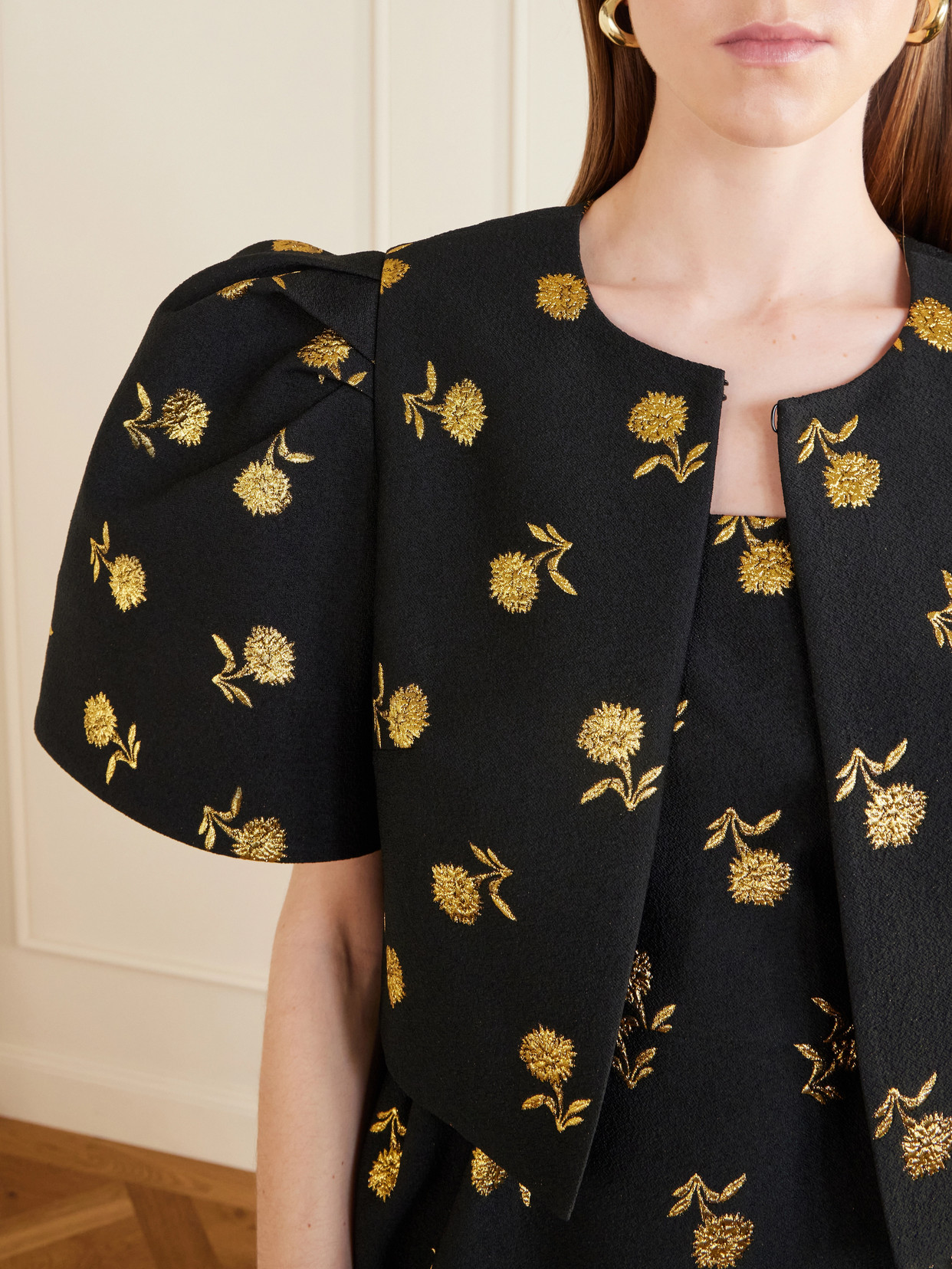 Cropped Embroidered Jacquard Evening Jacket