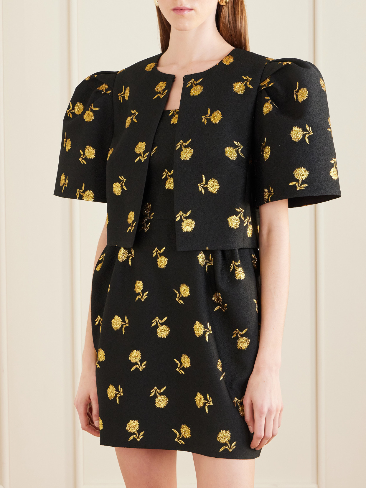 Cropped Embroidered Jacquard Evening Jacket
