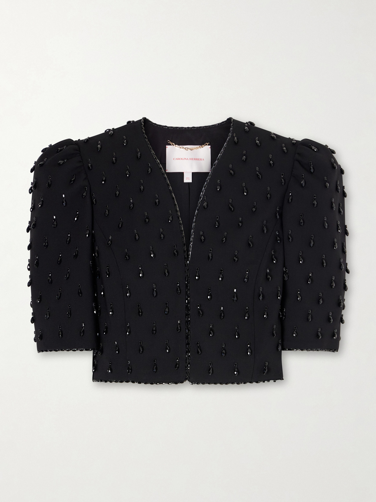 Carolina Herrera Cropped Crystal-embellished Wool-blend Jacket In Black