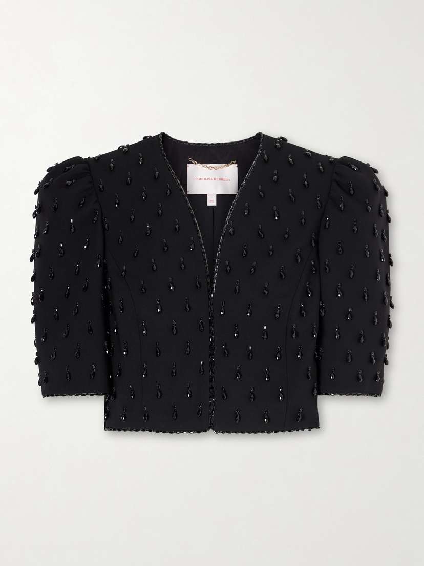 Carolina Herrera Cropped Crystal-embellished Wool-blend Jacket