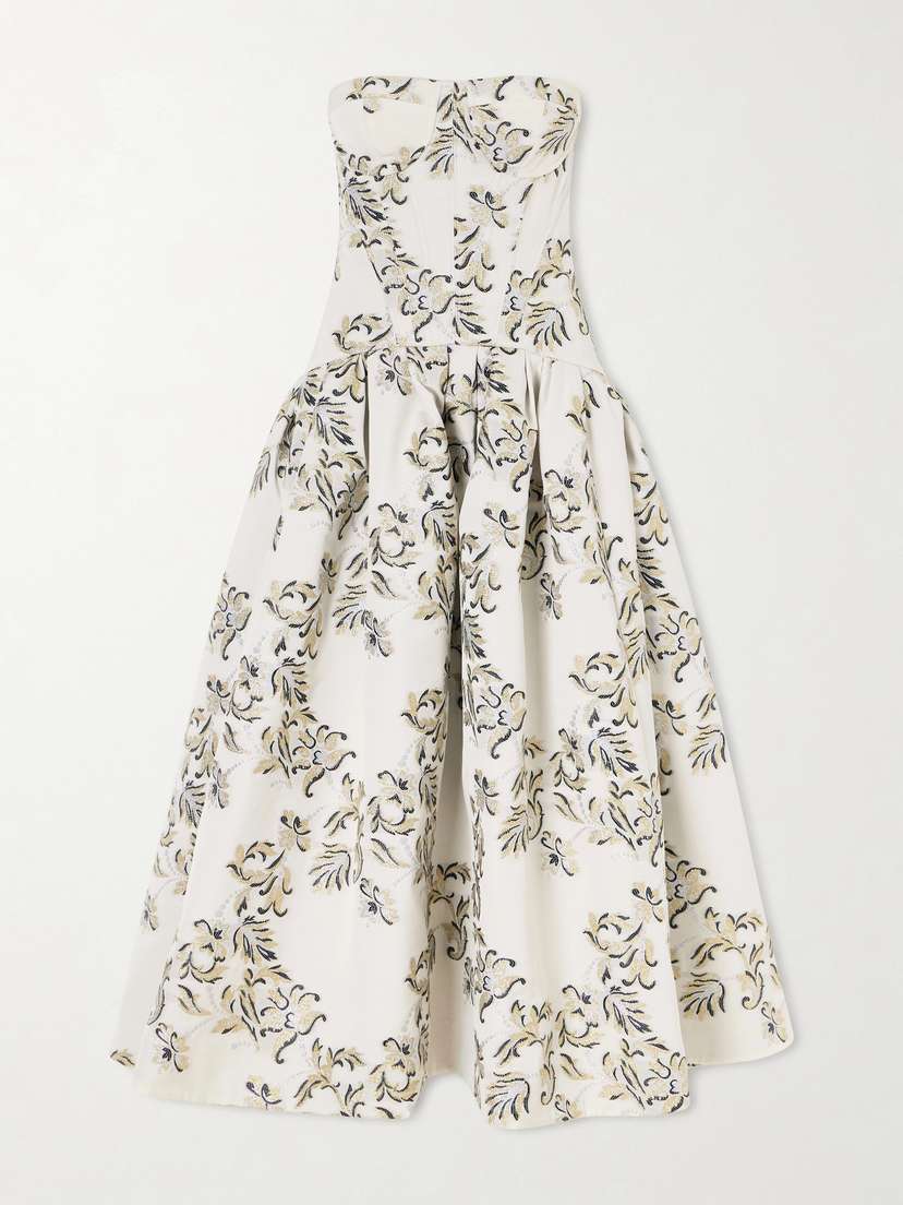 Carolina Herrera Strapless Metallic Floral-jacquard Gown
