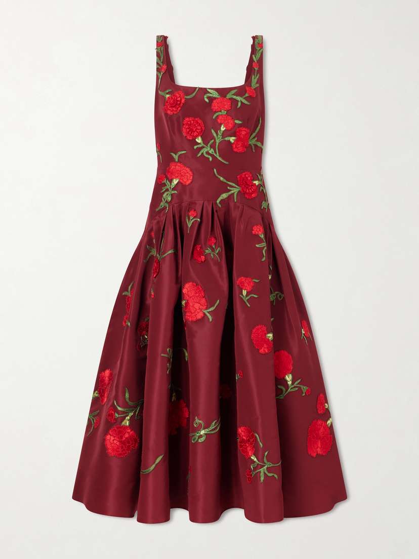 Carolina Herrera Floral-embroidered Silk-faille Gown