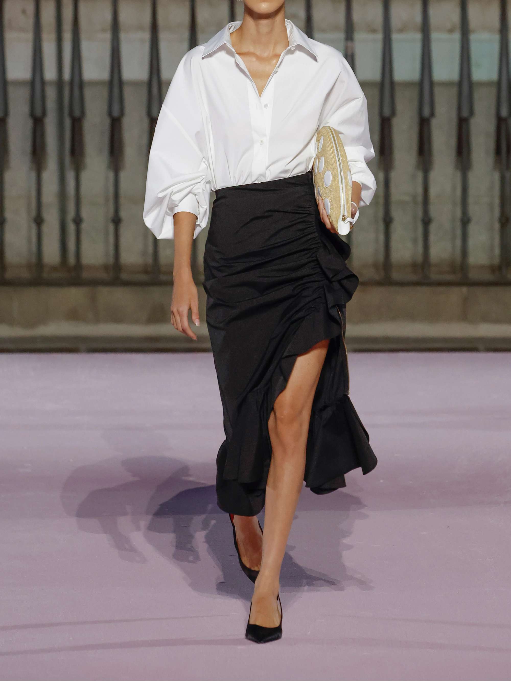 CAROLINA HERRERA Ruched cotton-blend midi skirt | NET-A-PORTER