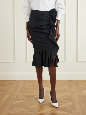 Carolina Herrera Ruched cotton-blend midi skirt