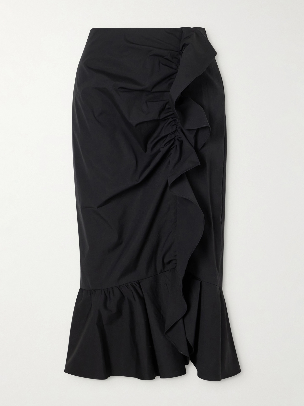 Carolina Herrera Ruched Cotton-blend Midi Skirt In Black