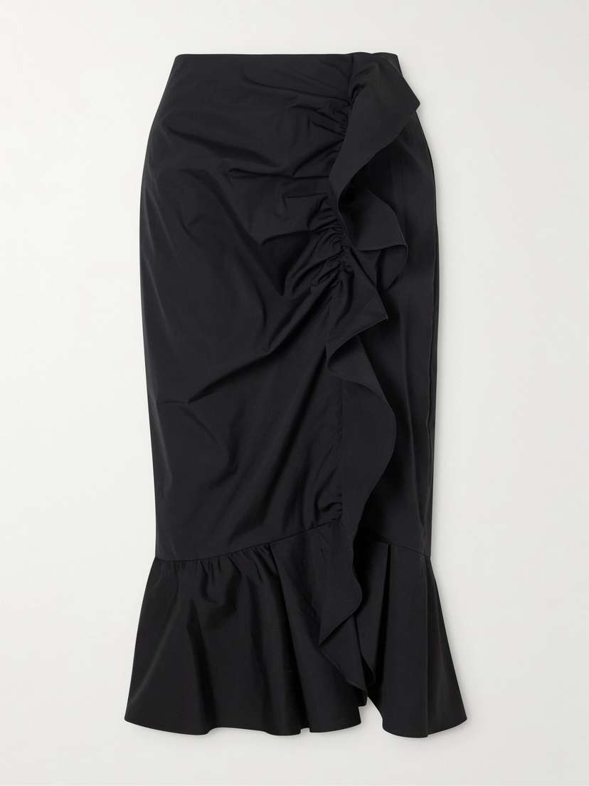 Carolina Herrera Ruched Cotton-blend Midi Skirt