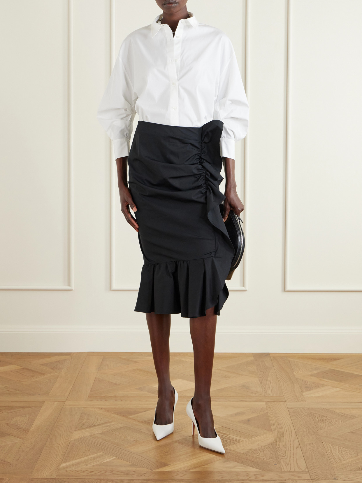 Ruched Cotton-Blend Midi