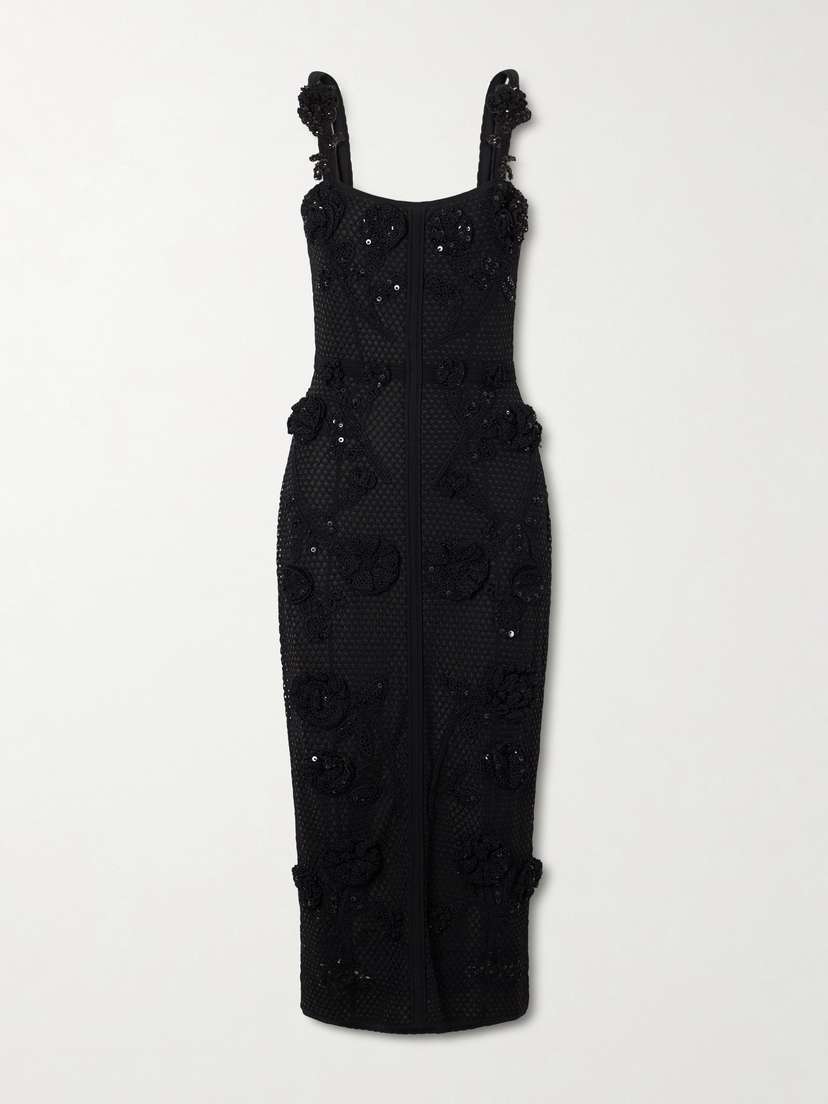 Carolina Herrera Embellished Crocheted Midi Dress