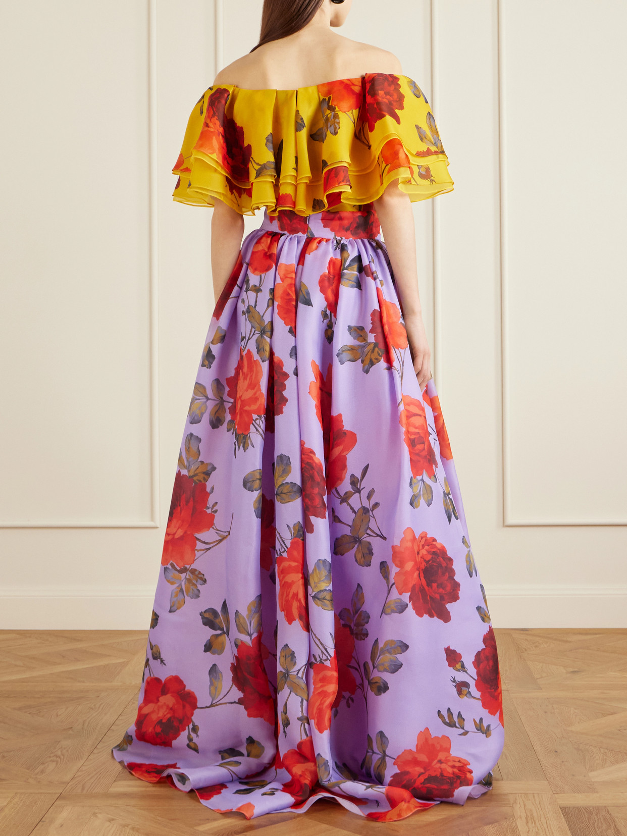 Floral-Print Linen Organza Maxi