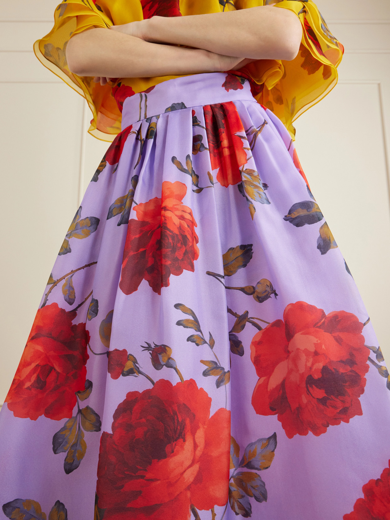 Floral-Print Linen Organza Maxi