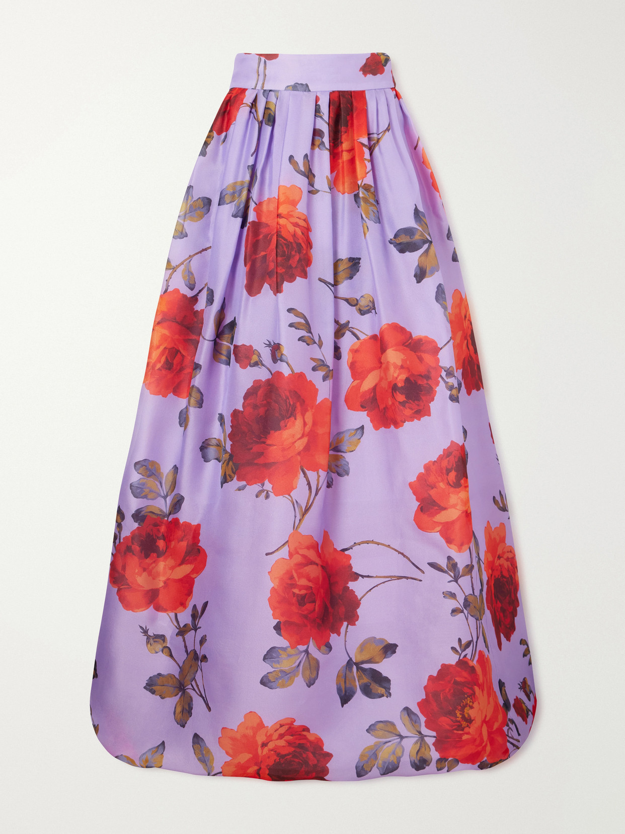 Carolina Herrera Floral-print Linen Organza Maxi Skirt In Purple