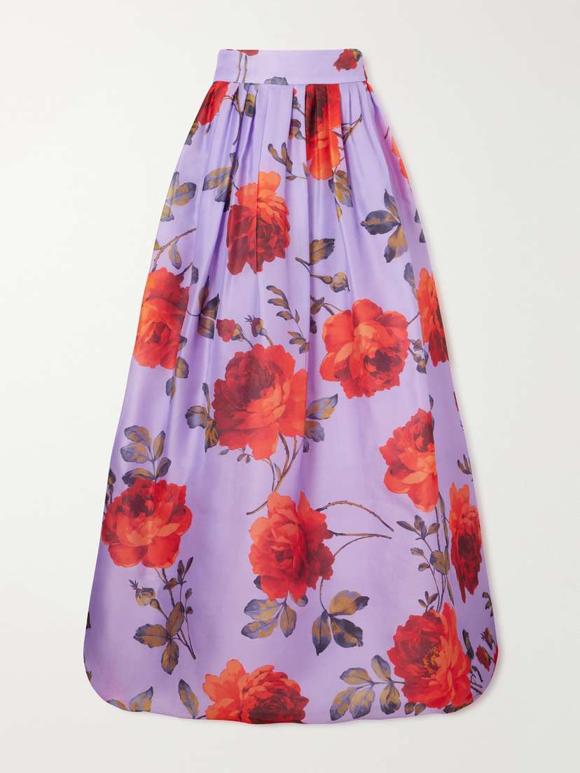 Carolina Herrera Floral-print Linen Organza Maxi Skirt