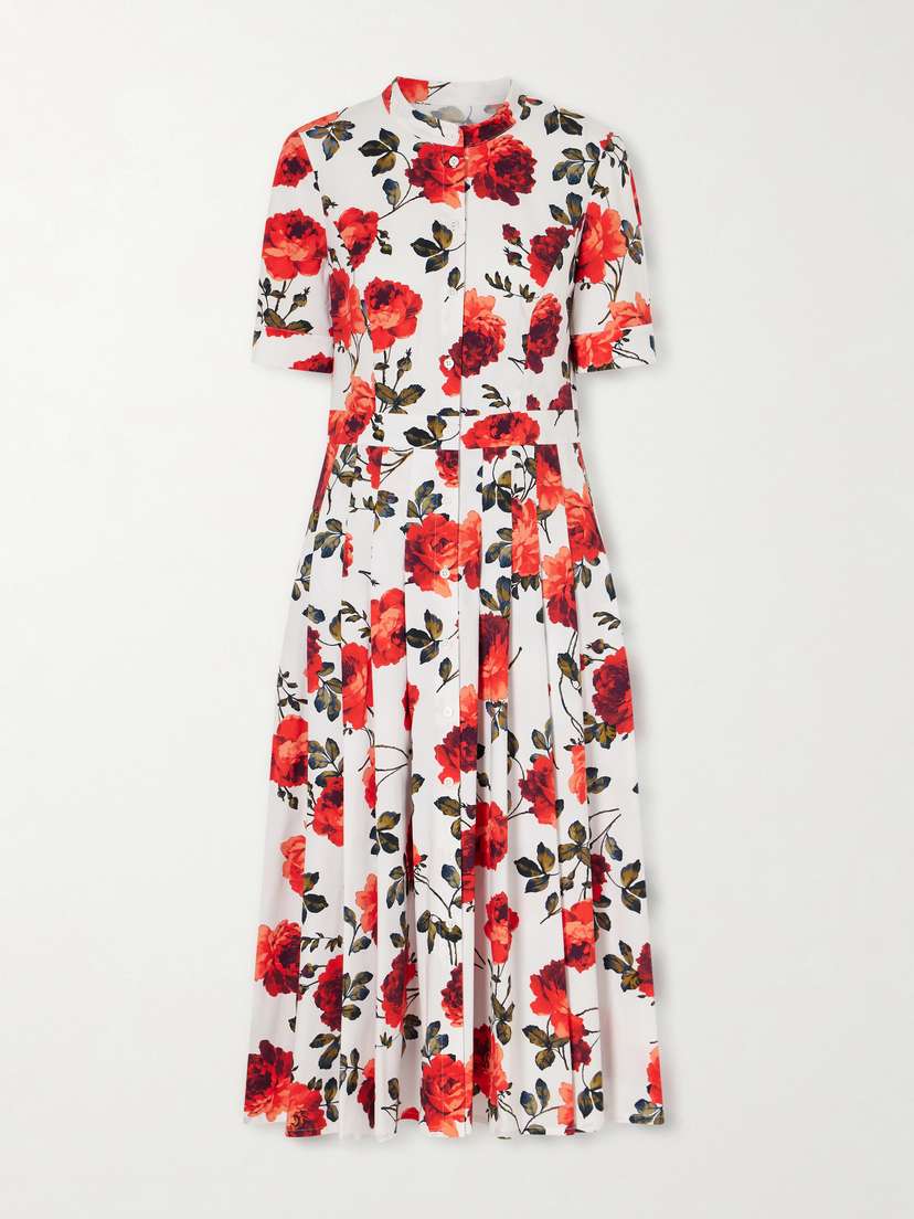 Floral-print Cotton-blend Poplin Midi Dress