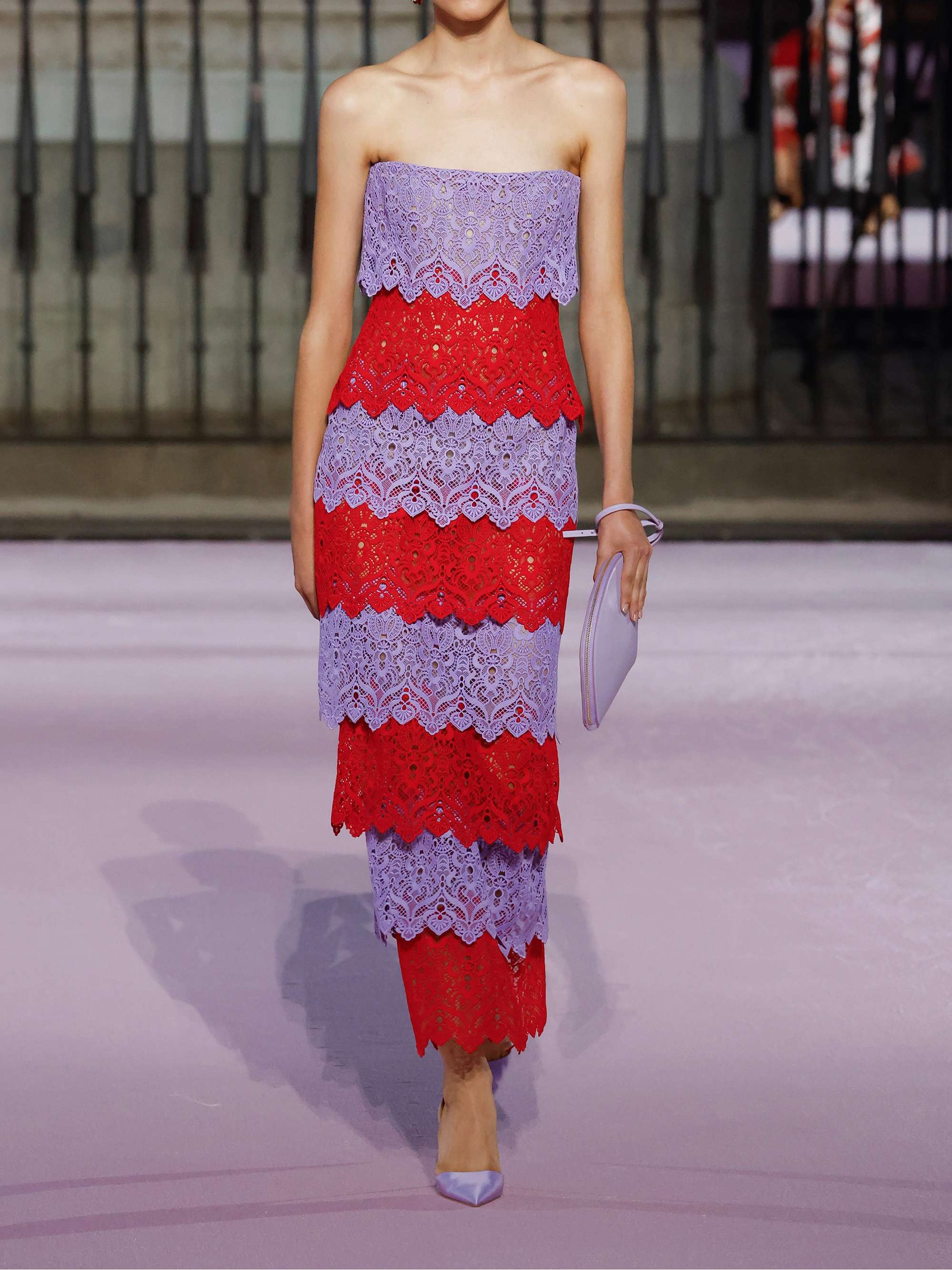Carolina Herrera Strapless Tiered Lace Midi Dress - Women - Violet Dresses - L Carolina Herrera Strapless Tiered Lace Midi Dress - Women - Violet Dresses - L