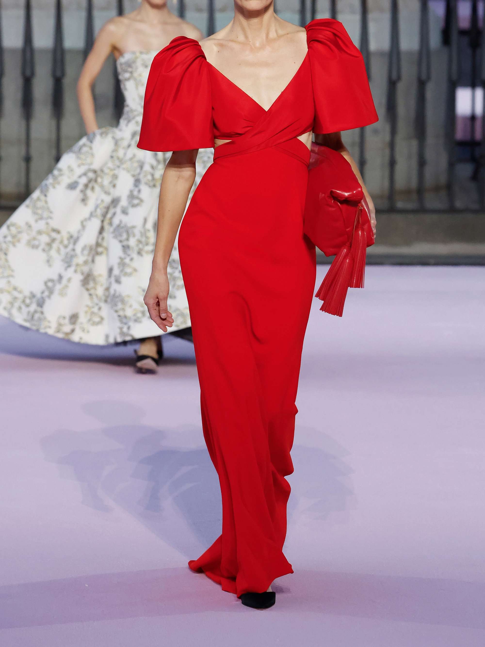 carolina herrera red dress runway CAROLINA HERRERA Cut-out silk-faille and crepe gown