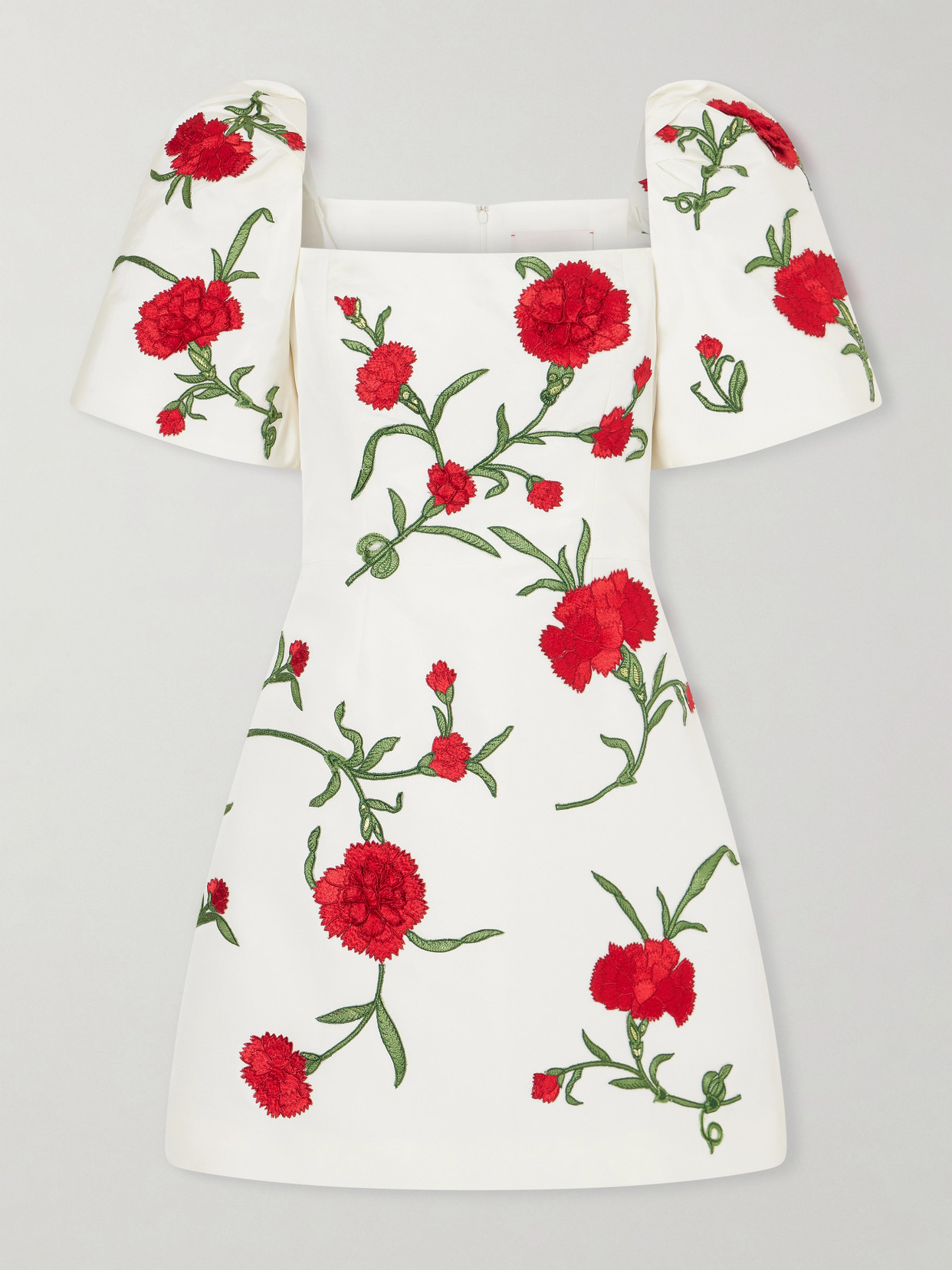 Carolina Herrera Embellished Floral Silk-faille Mini Dress In White