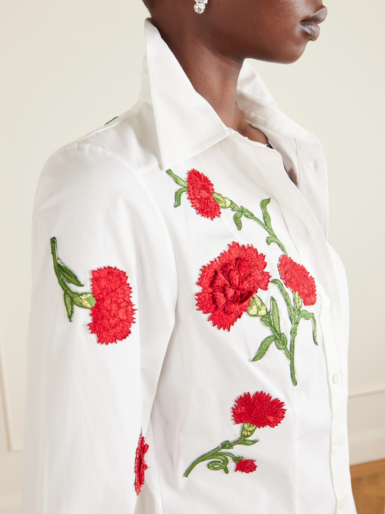 Isabela Floral-Appliquéd Cotton-Blend Shirt