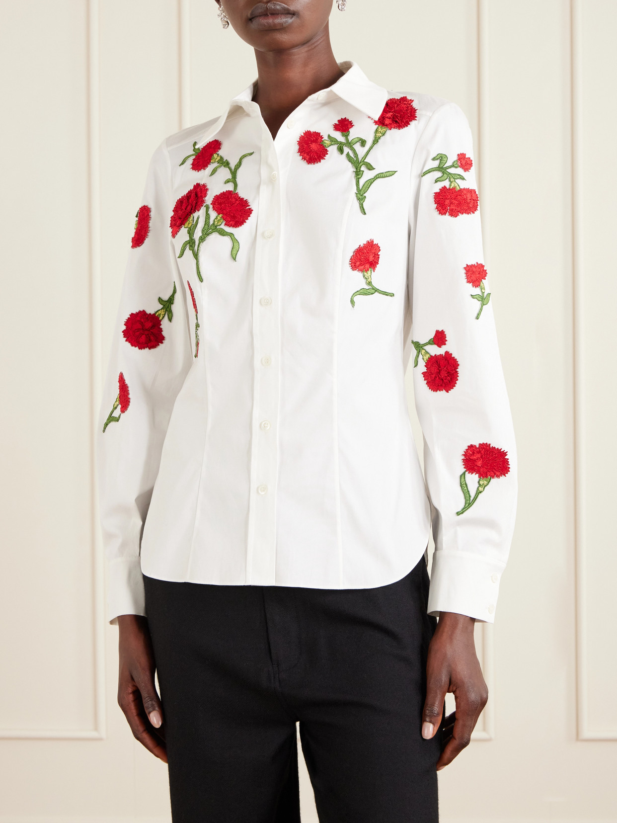 Isabela Floral-Appliquéd Cotton-Blend Shirt