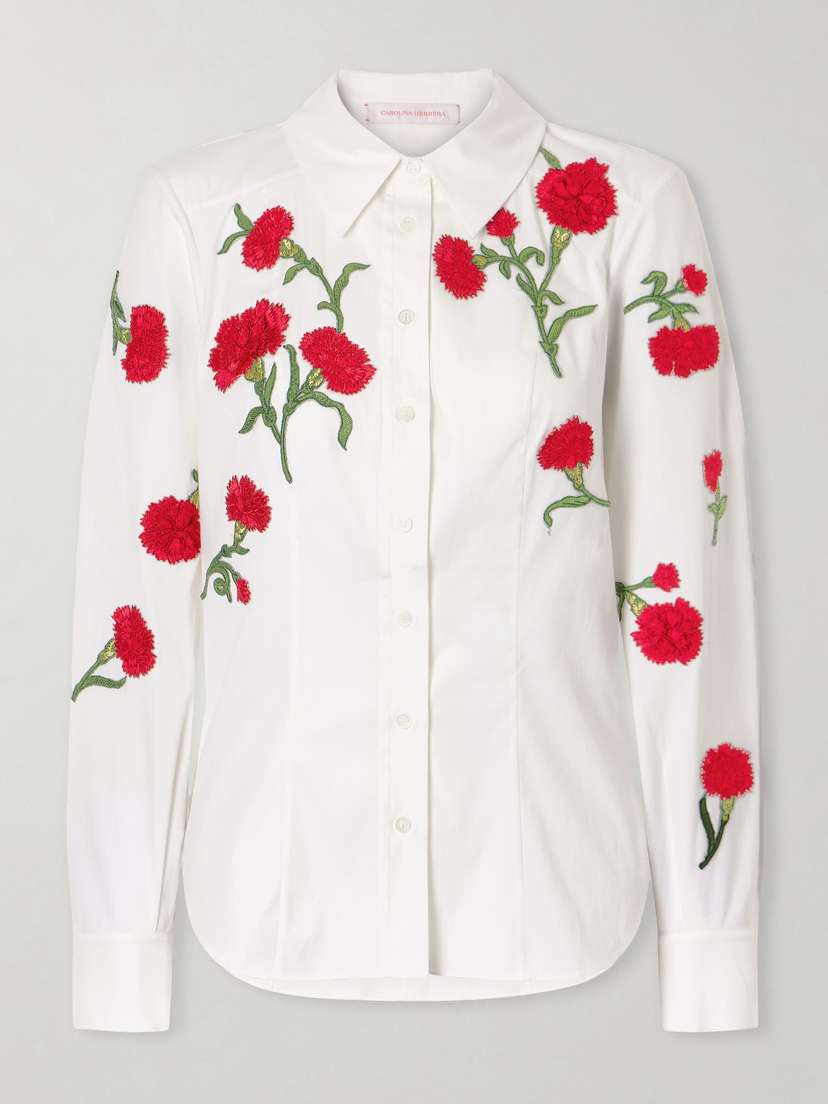 Carolina Herrera Isabela Floral-appliquéd Cotton-blend Shirt