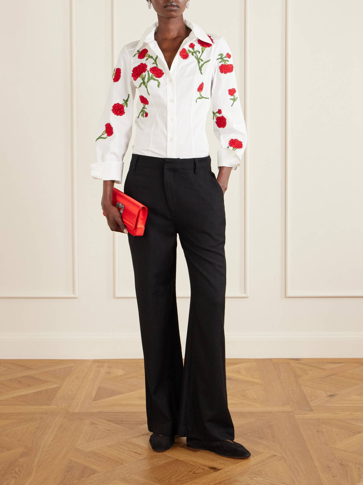 Isabela Floral-Appliquéd Cotton-Blend Shirt