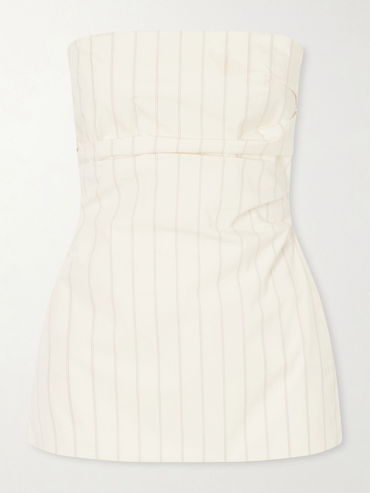 Strapless pinstriped cotton-blend poplin top