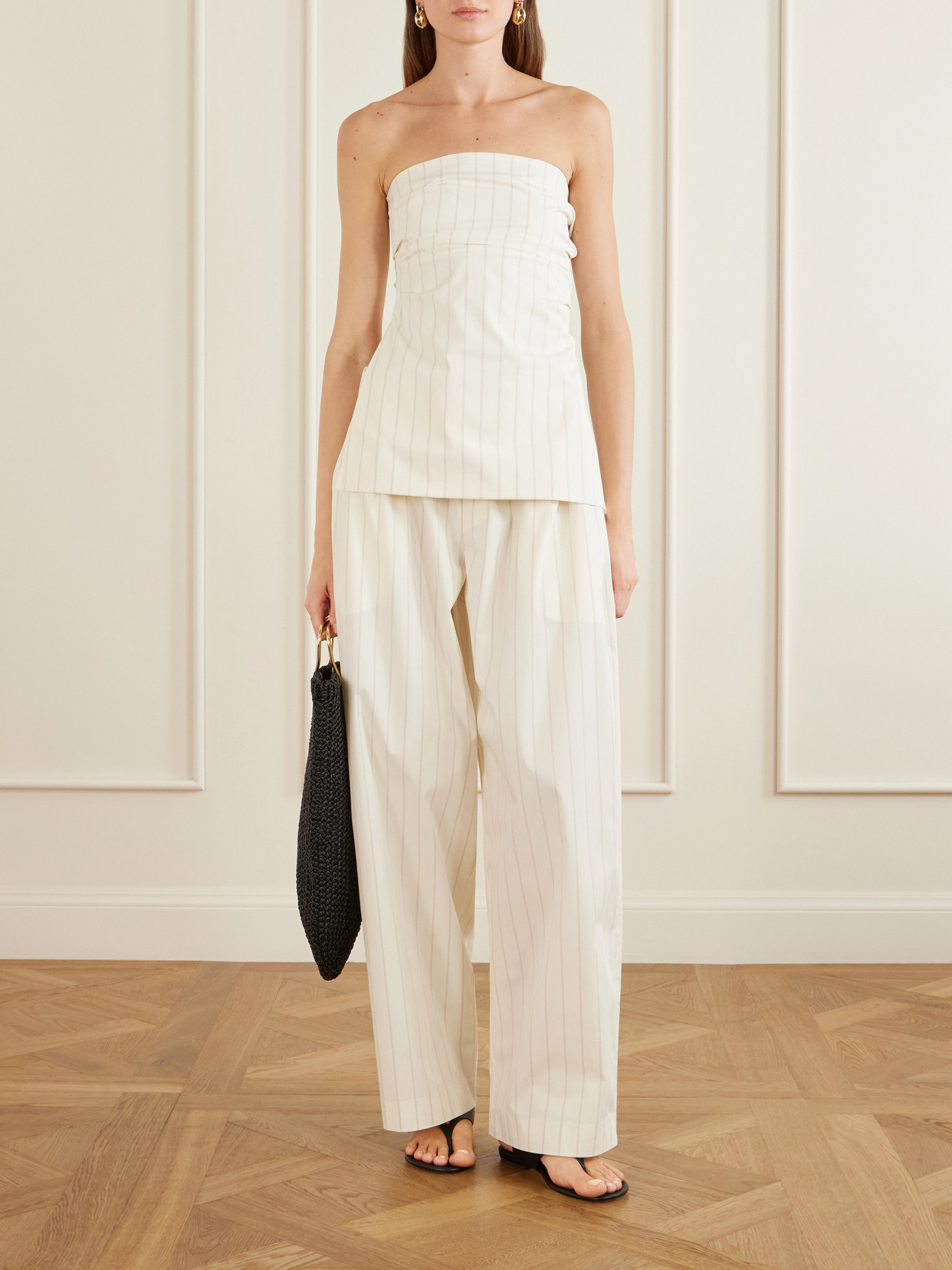 Strapless Pinstriped Cotton-Blend Poplin Top